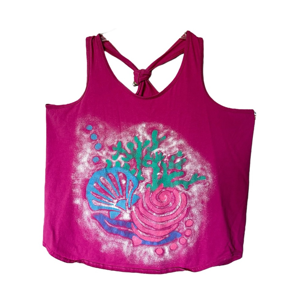 Vintage 90s Sleeveless Pink Beach Summer Seashell Tied Back Racer Back Top